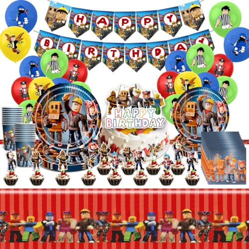 Robl Pappteller Kindergeburtstag Deko Junge- Roblx Geburtstag Geschirr Set Geburtstagsdeko Partygeschirr Tischdecke Pappteller Birthday Banner Teller Servietten Tassen Party Tableware Supplies Deko