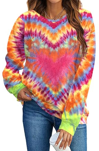 JINTING Tie Dye Sweatshirts for Women - Valentine's Days Heart Shirt Love Vibes Long Sleeve Pullover Tops