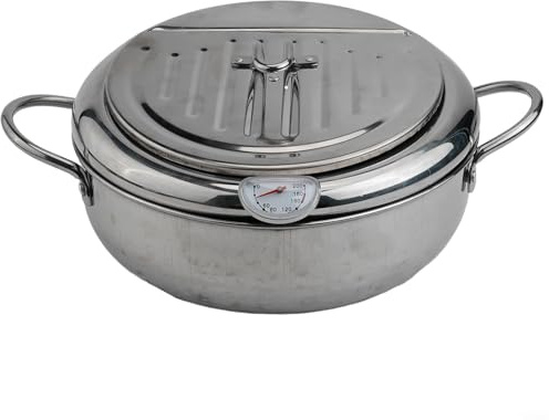 Violiica Friteuse de cuisine en acier inoxydable avec couvercle amovible, grille d'égouttement d'huile et thermomètre pour un contrôle précis de la température sur les cuisinières à gaz et à induction
