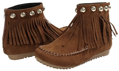 Botines De Talla Grande Botas Vaqueras De Ante Boots Planos con Flecos For Mujer Botines De Moda con Remaches Zapatos De Tobillo Clásicos con Cremallera(Brown,43 EU)