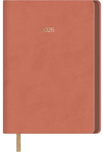 Dohe - Agenda 2026 - Tagesansicht, Größe A5 (14x20 cm), Flexibles Kunstledercover, Gefärbte Seitenkanten, 12 Monate Januar bis Dezember, Jahresplaner auf Spanisch mit Lesezeichen - Hanoi Rosa