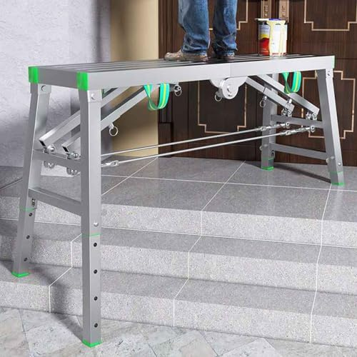 Plataforma de trabajo plegable, estructura antideslizante, plataforma de trabajo ajustable, escalera de plataforma de aluminio con cerraduras de seguridad, para proyectos caseros, lavado de vehículos