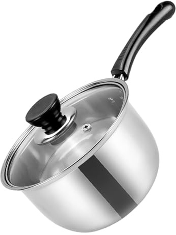 LALADEFIEE Pentolino in Acciaio Resistenti per Latte e Zuppe Fondo Spesso Antideformazione Manico Termoisolante Ergonomico Adatto Gas Elettrico e Induzione Utile in Cucina per Pasta e