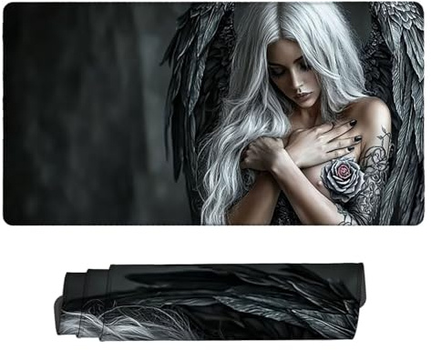 Tapis de Souris Gaming XXL Tapis Souris 60 x 30 cm, Grand Mouse Pad Bureau sous Main avec Base en Caoutchouc Antidérapante, Accessoire Gaming, pour Gamer, Personnel Bureau (Ange) c-861