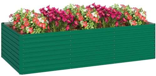 Outsunny Jardinière Extérieure Carré Potager de Jardin 240x120x60cm Vert | Jardinière Surélevée Galvanisée, Rectangulaire, Bordure de Sécurité, Fond Ouvert, pour Fleurs et Légumes
