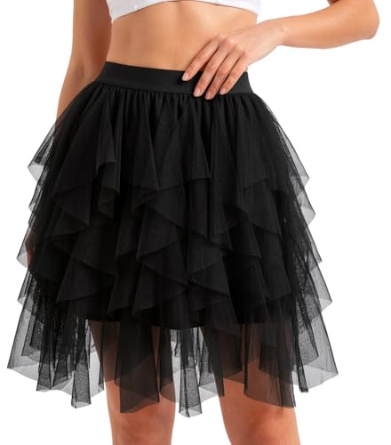 Alaoo Women's Tulle Skirt, Tulle Skirt for Summer Skirt, Women's Skirts Flowy with Fairy Skirt High Low for Women-Teens in Everyday Wear Tea Party, Black, Size L