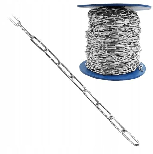 Pan Lacznik Langgliedkette 2mm verzinkt 100m Stahlkette DIN 5685 | Gliederkette Metallkette technische Kette mit galvanischer Verzinkung für Garten Werkstatt Bau