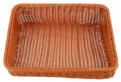 Cestino Rettangolare in Plastica Apertura Inclinata, Marrone | Imitazione Rattan, per Pane e Snack, Facile da Pulire, Uso in Retail e Supermercati, Ampio Spazio