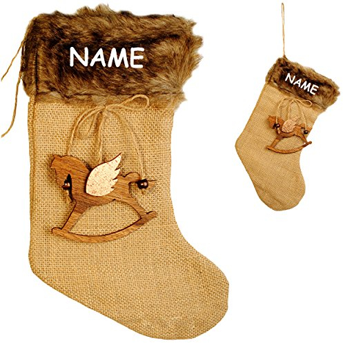 alles-meine.de GmbH 10 Stück große - Weihnachtssocken & Filzstrümpfe - Schaukelpferd mit Flügel - incl. Name - Nikolausstiefel - Nikolausstrumpf/Weihnachtsstiefel - große..