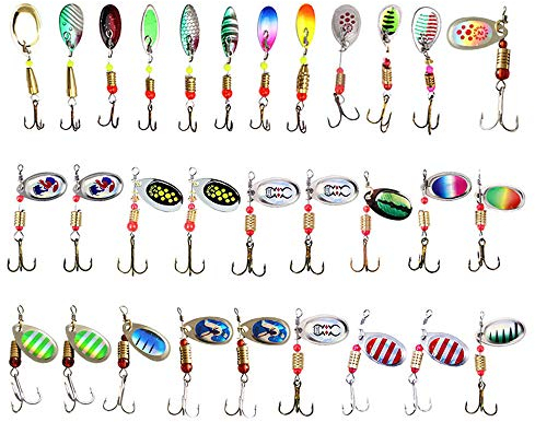 LPATTERN Lot de 30PCS Leurres Durs Lustrino Hameçons Pêche Cuillers de Pêche Truite Perche Brochet Leurres Kit de Leurre de Pêche Cuillère Tournante