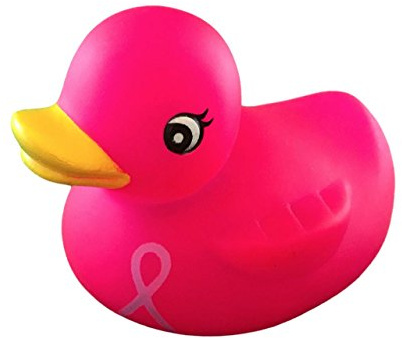 3 Rubber Duck [Sealed Hole, Floats Upright] - Baby Safe Bathtub Bathing Toy - Pink Ribbon Rubber Duck