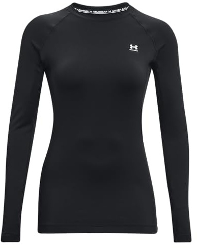 Under Armour Womens Authentics Long Sleeves Crew Neck T-Shirt, Black (001)/White, Medium