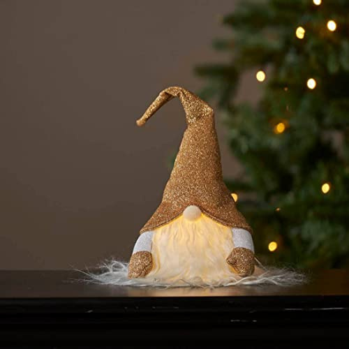 LED Weihnachtsfigur Joylight von Star Trading, Deko Wichtel aus Stoff und Kunststoffkörper mit Beleuchtung in Gold und Weiß, warmweiß, batteriebetrieben, Höhe: 28 cm