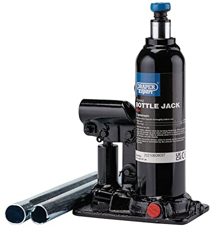 Draper 99766 Hydraulic Bottle Jack, 2 Tonne, Black, Heavy Duty Commercial and Industial Lifting Tool