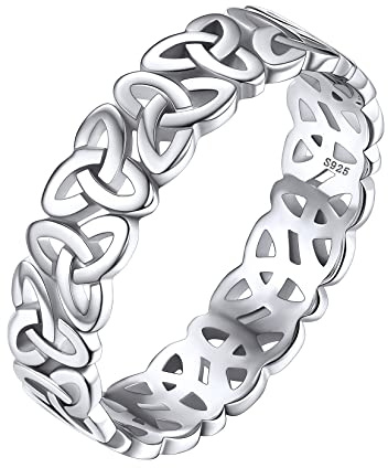 Silvora 925 Silber Damen Keltischer Knoten Fingerring 5mm Breit Schlichter Irischer Triquetra Verlobungsring Freundschaftsring Paarring Ringgröße 59（18.9）für Hochzeit Geburtstag Weihnachten