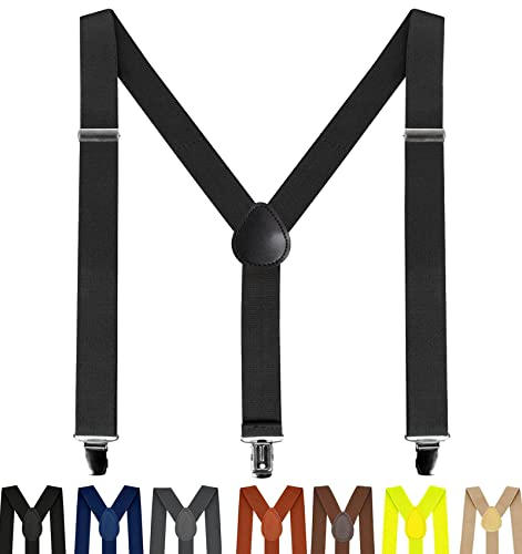 AONAT Bretelles pour Hommes et Femmes Une Taille Convient Tous Les Clips Forts, 3,5 cm de large en Style Y Bretelles élastiques et réglables - Le noir