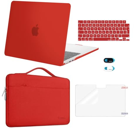 MOSISO Compatible with MacBook Air 13 inch Case M4 M3 M2 2025 2024 2023 2022 A3240 A3113 A2681, Hard Shell&Sleeve Bag&Keyboard Skin&Webcam Cover&ScreenFilm for MacBook Air 13.6 Case, Red