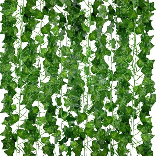 Floralcraft Lot de 12 guirlandes de lierre artificiel de 2 m de long chacune – Vignes artificielles réalistes pour décoration murale de chambre et de jardin, plantes artificielles vertes en plastique