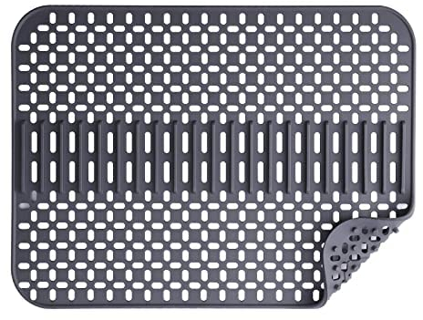 Toski Tappetino per lavello in silicone, 43 x 32 cm, tappetino per lavello da 1 cm, lavabile in lavastoviglie, resistente al calore e antiscivolo, per cucina, colore: grigio scuro