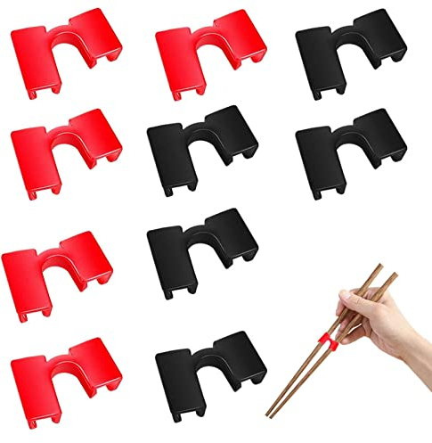 Ganquer 10 palillos reutilizables para ayudantes de entrenamiento, con bisagras, conectores, práctica de chuletas chinas, fáciles de entrenar, para niños, adultos, principiantes (negro + rojo)