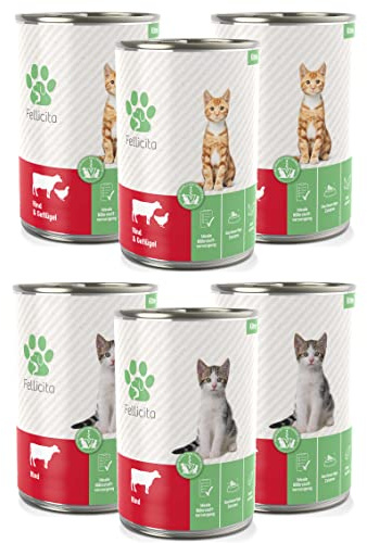 Fellicita Premium Nassfutter für Kitten, Mixpaket Nr. 8, gemischte Auswahl, 6er Pack, 6 x 400g, Mono- und Multiprotein, hochwertig, getreidefrei, leckere Pastete, Alleinfuttermittel