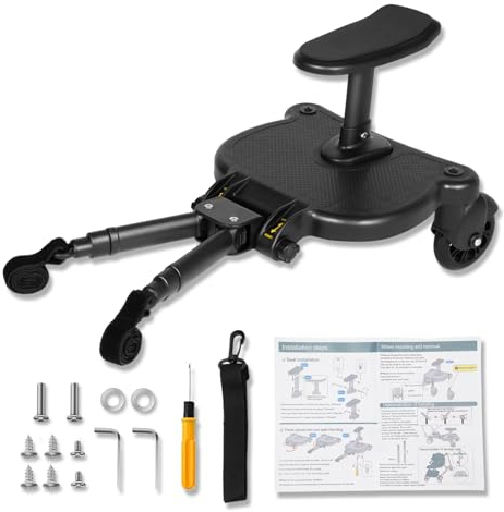 Kinderwagen Pedaladapter,Buggy Board Trittbrett Mitfahrbrett,Kinderwagen Zubehör,mit Kinderwagensitz,Universell Stehbrett Alle Kinderwagen Stühle Anpassbar,Zweirad-Design Stehbrett