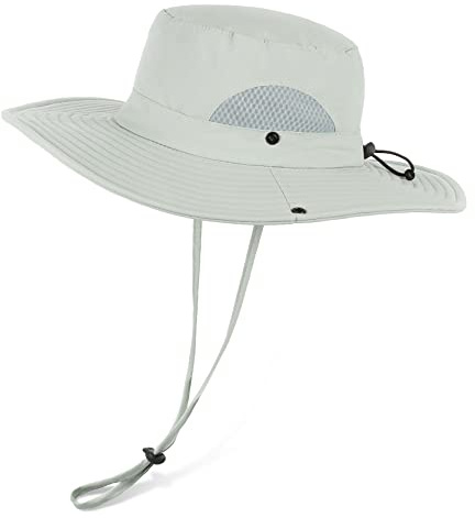 Wmcaps Sun Hats for Men, Wide Brim UPF 50 Sun Hats Summer Mesh UV Protection Beach Safari Hat, Fishing Walking Hiking Boonie Hat with Adjustable Chin Strap Waterproof Breathable (Light Grey)