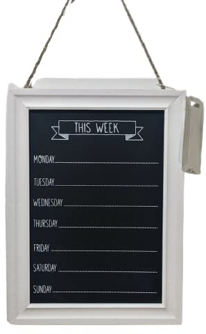 Chalk Board Rectangle Week Days Menu, Meal, Memo, Weekly Planner Events Notes Kitchen Organiser Plaque (White)