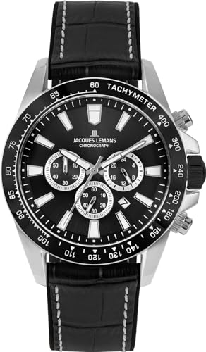 JACQUES LEMANS Herren-Armbanduhr Chronograph Liverpool Schwarz 1-2140A