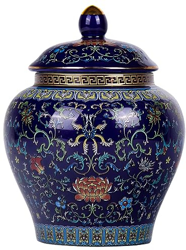 Vase à gingembre émaillé fait à la main, couleurs vives, porcelaine céramique bleue et blanche, verre décoratif avec couvercle pour la décoration et le stockage de la maison (bleu général)