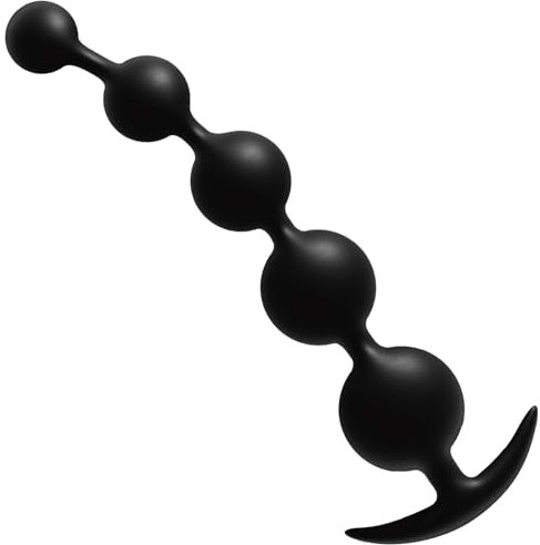 AMAZBEE Bolas Anales de silicona con bolas de diferentes tamaños Pliable & skin friendly anal beads sex toy with narrow flared base butt plug dildo for men women black (5 Bead)
