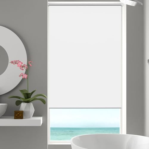Seitenzugrollo für Fenster Und Türen 85 x 100 cm, Sonnenschutz Blickdicht, Verdunkelung Dachfenster Rollo, inkl Montagematerial für Fenster und Türen, Weiß
