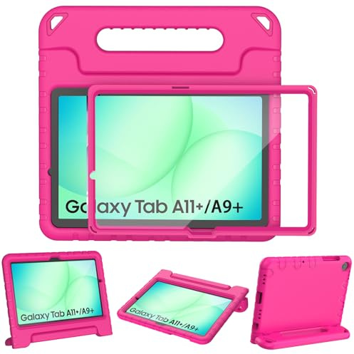 TOPWANT Case for Galaxy Tab A11+ Plus/A9+ Plus 11 inch 2025/2023, Rose | Built-in Screen Protector, Shockproof Lightweight Convertible Handle Protective Cover, Stable Stand