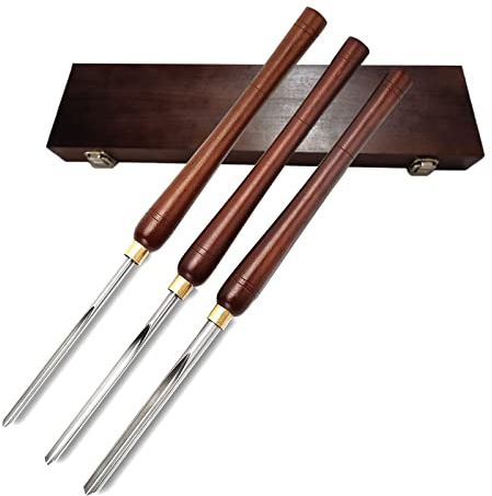 QUNINE Bowl Gouge Drehmeißel-Set, 3-teilig, Holzdrehmeißel mit Klinge, Walnussgriff und Messingzwingen, in Holzaufbewahrungskoffer (1/4, 3/8 und 1/2 Nut)