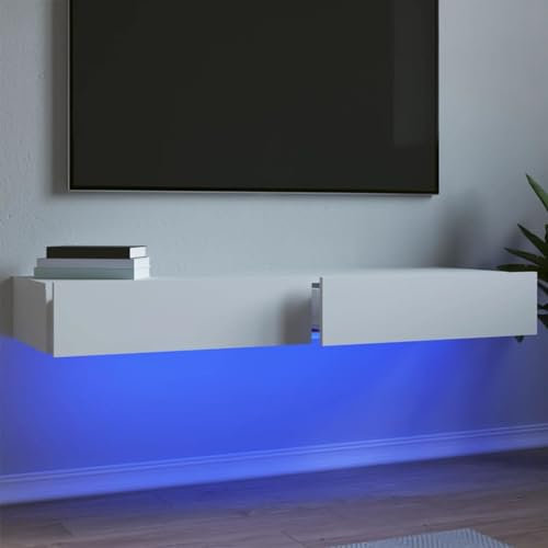 NITCA 2 pz Mobile Porta TV con Luci LED, Mobile Televisore a Parete Moderno, Mobiletto TV, Mobile TV Soggiorno in Legno #1, Bianco 2 pz 60x35x15,5 cm