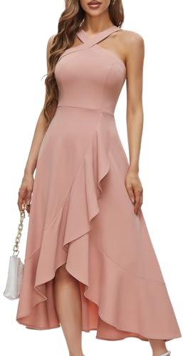 Cocktailklänning från Bbonlinedress med knytband i nacken, bal, formell, bröllop, brudtärna, volang, maxi, Hi-Lo, kväll, fest., XS