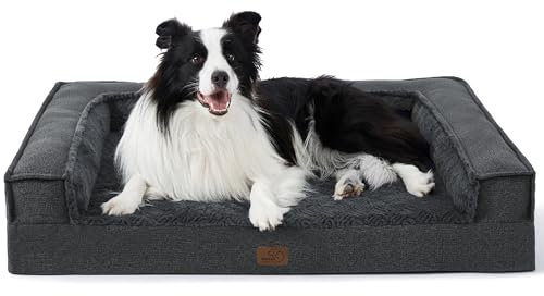BEDSURE orthopädisches Hundebett große Hunde - Hundesofa mit eierförmiger Kistenschaum, kuschelig Schlafplatz in Größe 89x64x15 cm, waschbare Hundesofa, grau