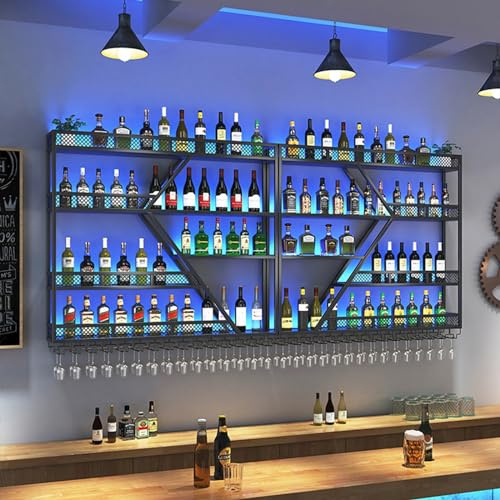 Moderne Metall Wand Montiert Weinregal,Bar Einheit Schwebende Regale,Bar Regal Wand,Rotweinregal Weinflaschenhalter Glasregal Eisen Display Ständer Weinhalter Mit Regalen, Für Zuhause, Restaurant ( Co