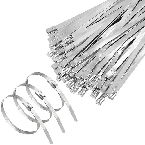 100 PCS Stainless Steel Cable Ties,Metal Self-Locking Cable Zip Ties (200mm)