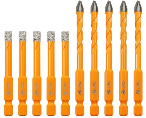 EXFEIN Punte Diamantate e Set di Punte in Carburo - Per Piastrelle, Marmo, Muratura, Legno, Plastica (6mm*5+6mm*5)