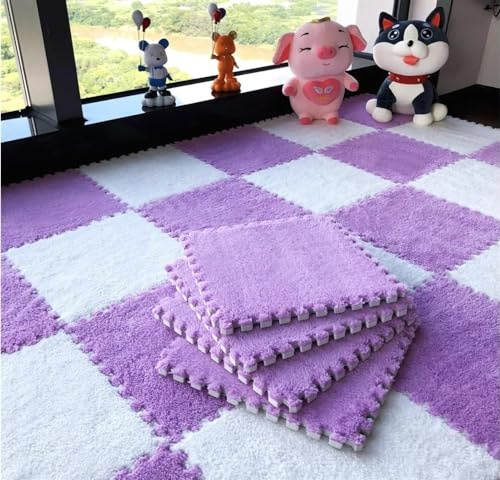 12pcs 30x30 CmFoam Carpet Tiles,Puzzle Thicken Interlocking Play Mat,for Outdoor Toys, Playroom, Deck, Patio, Basement Home Gym(Purple White)