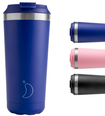 Chilly's Original Coffee Cup - Thermal Mug - Matte Blue, 500ml | Cold & Hot Drinks - Leak-Proof Travel Mug - Double Walled Vacuum - Insulated Mug - Stainless Steel