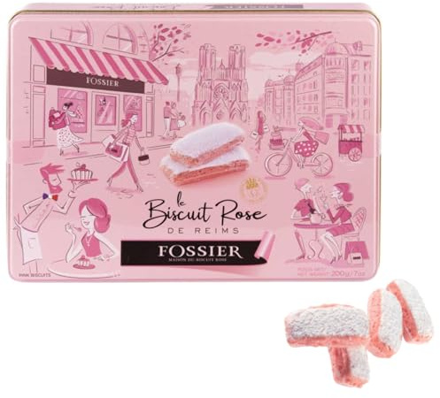 Fossier® | Biscotti Latta Metallo Aperitivo e Dessert | Biscotti Aperitivo Champagne | Biscotti Rosa Reims | Lattina Biscotti Croccanti - 200 Gr
