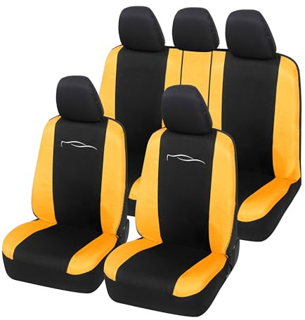 Auto Accessori Lupex - Set aus 9 Universal-Sitzbezügen für Racing, Farbe Schwarz und Gelb - Schutzbezüge vorne und hinten, kompatibel mit Limousine und Utilitarie