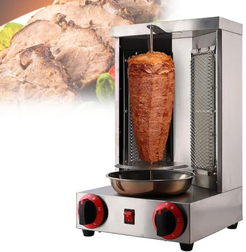 vanenferse Rotissoire Barbecue pour Gaz, Barbecue Vertical À Rotation Automatique avec Tubes Chauffants, Rôtissoire Gyroscopique Commerciale en Acier Inoxydable Équipement Gril À Kebab sans Fumée