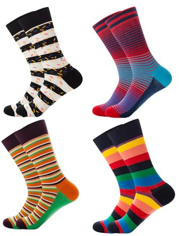 DHWEKU 4 PAAR socken herren 43-46 socken baumwolle bunte socken herren für HERRENaus BAUMWOLLE in verschiedenen MUSTERN, bunte HERRENSOCKEN BUSINESS SOCKEN, RINGELSOCKEN