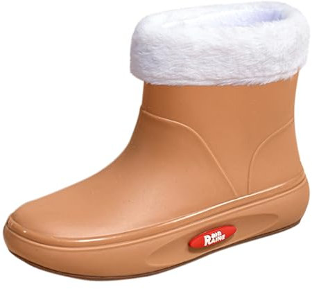Generico Botas de lluvia acolchadas para mujer, bajas, impermeables, botas de goma para mujer, elegantes con pelo, botas bajas al aire libre, Ankle Boot antideslizantes, Chelsea Boots de trabajo,