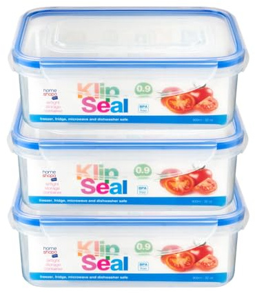 HOMESHOPA Plastic Airtight Food Storage Container 900ml, 3 Pack Leakproof Rectangle Container with Clip-Lock Lid, BPA Free Reusable Meal Prep Lunch Box Microwave Freezer & Dishwasher Safe