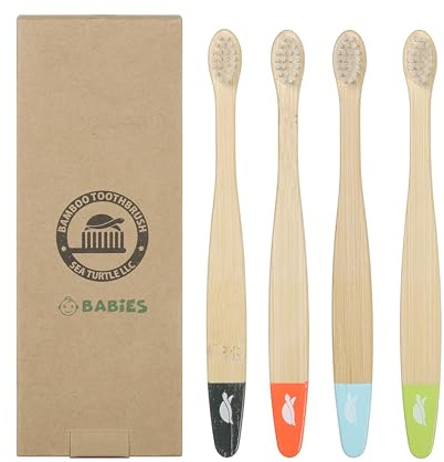 Sea Turtle Plant-Based Bristles, Ultra-Soft Bamboo Toothbrushes, Natural Toothbrush for Babies (4 Pack)