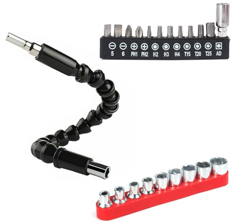 22PCS Flexible Drill Bit Extensions Set Adapter,11.8 inch Bendable Flexible Extension Bit,12Pcs Screwdriver Bit Set and 9Pcs Sleeve,Bits Soft Shaft for Drive Shaft Tip
